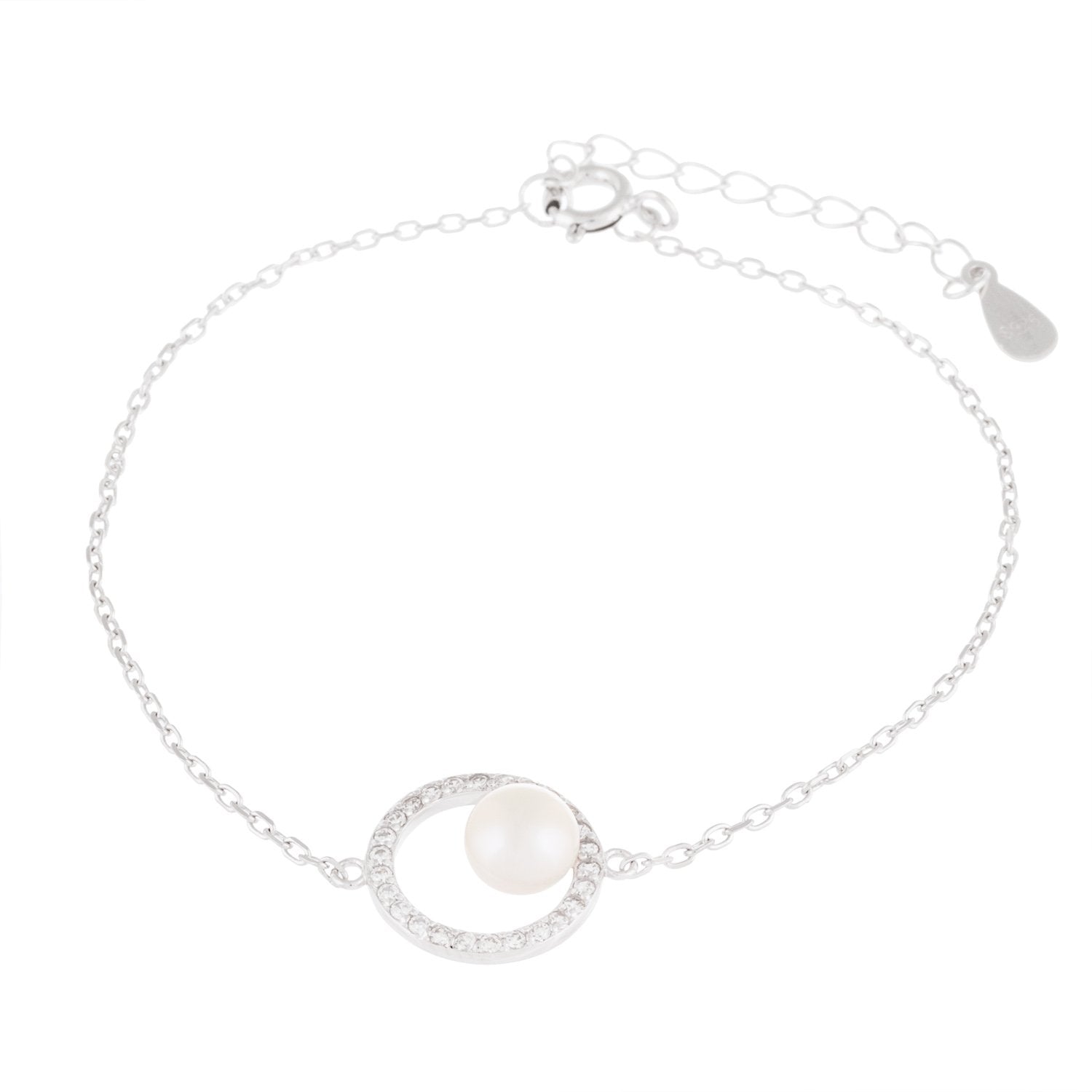 Decandent Silver White Freshwater Pearl Bracelet