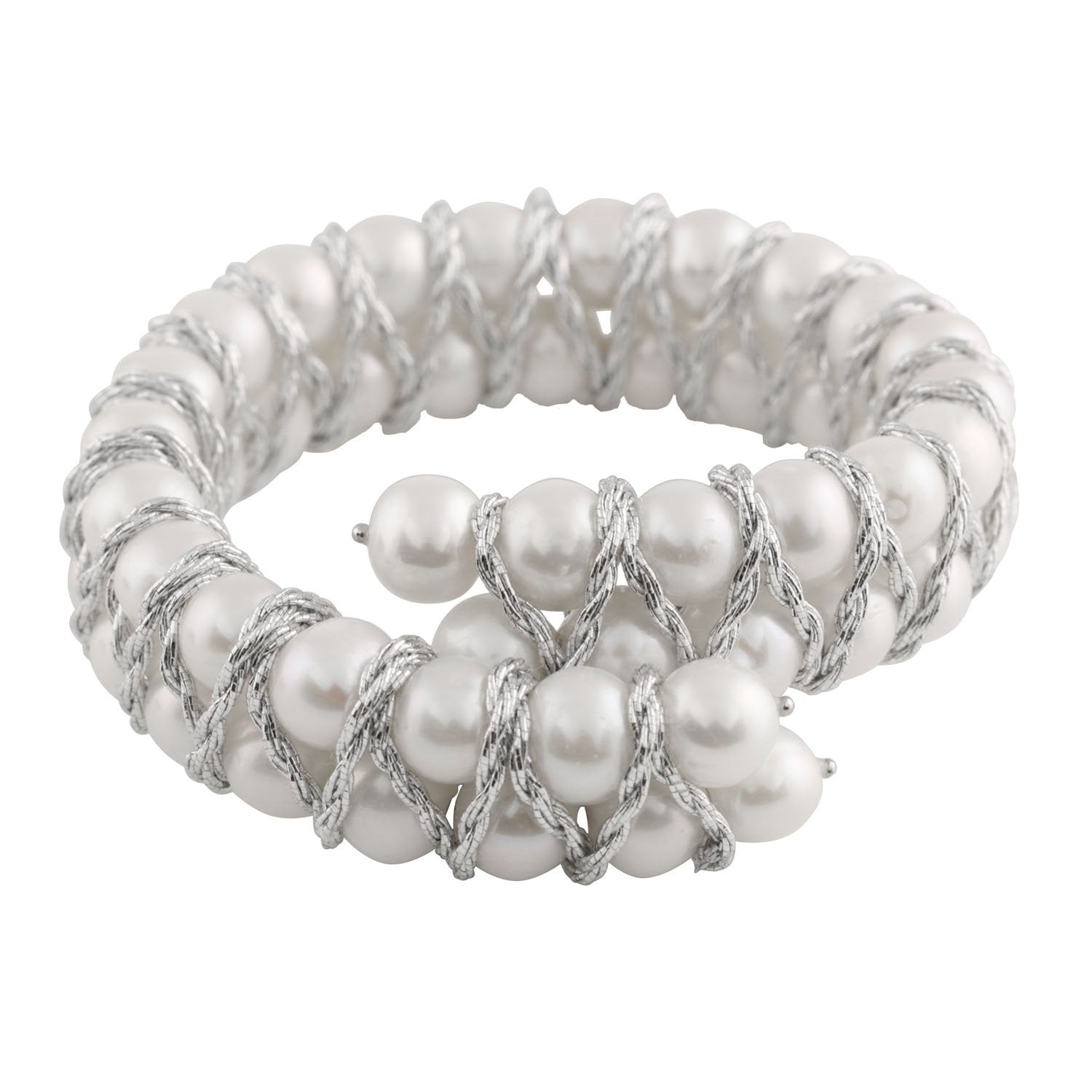 Hand Braided Sterling Silver Pearl Bangle