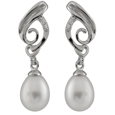 Dangling Silver Freshwater Pearl Earrings