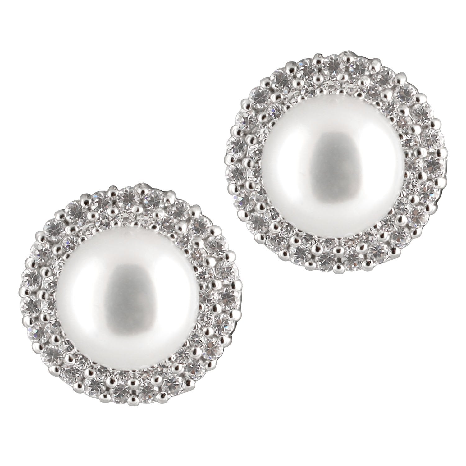 Beautiful Shinny Double Halo Pearl Studs