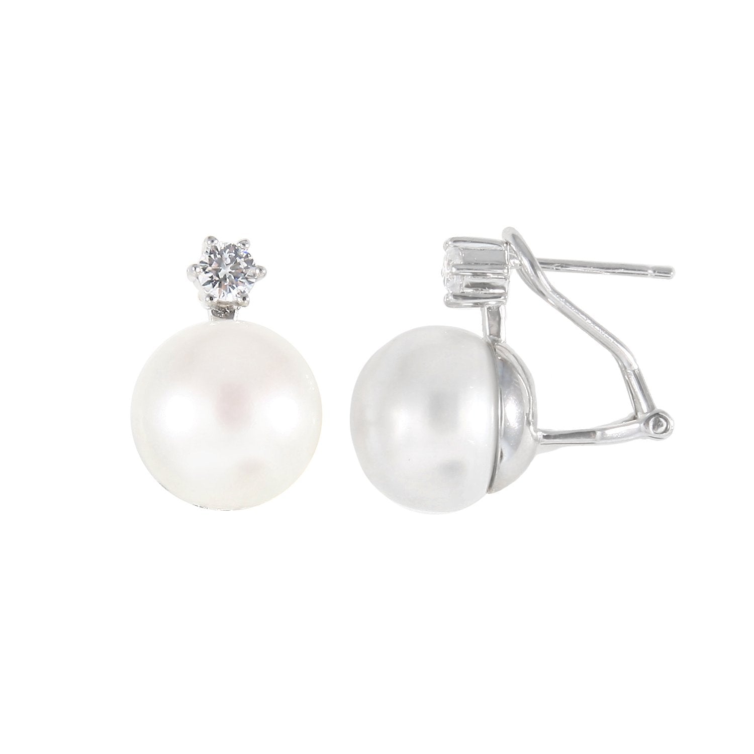 Omega Clip CZ Pearl Studs