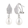 Dangling CZ Cluster White Pearl Earrings