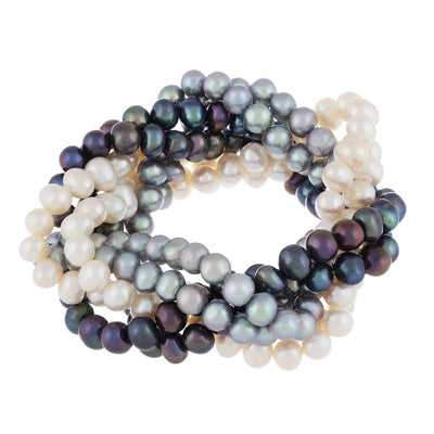 Bright 6 Row Braided Freshwater Pearl Bracelet