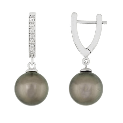 Fancy White Gold Diamond Pearl Earrings