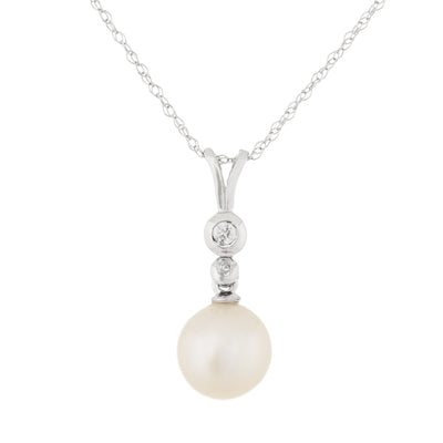 Double Bezel Diamond Pearl Pendant