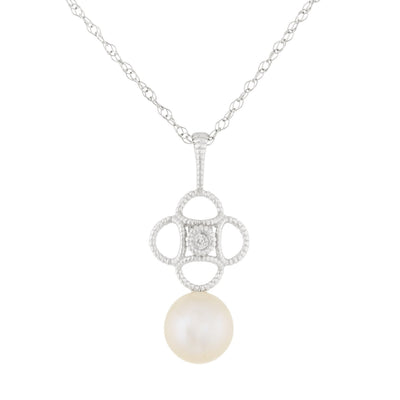 Fancy Diamond Accented Pearl Pendant