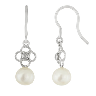 Fancy Diamond Accented Pearl Earrings