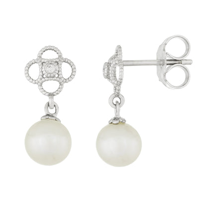 Fancy Diamond Accented Pearl Earrings