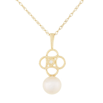 Fancy Diamond Accented Pearl Pendant