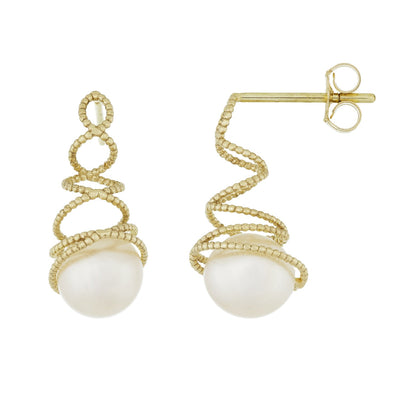 Beautiful Ribbed Gold Pearl Earrings