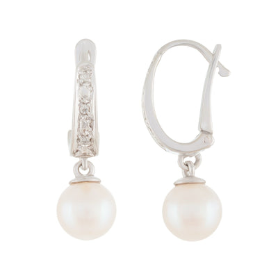 Diamond Leverback Pearl Earrings