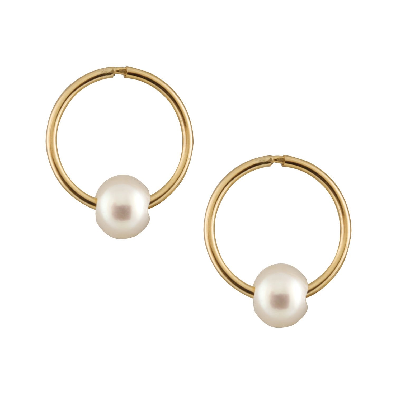 14mm Gold Sleeper Freshwater Pearl Earrings