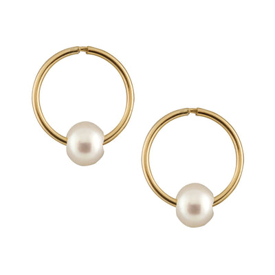 14mm Gold Sleeper Freshwater Pearl Earrings