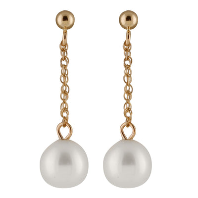 Gold Dangling Freshwater Pearl Earrings