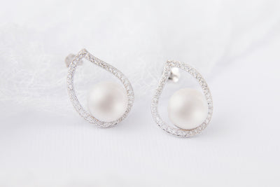 Fancy Sterling Silver CZ Pearl Halo Earrings