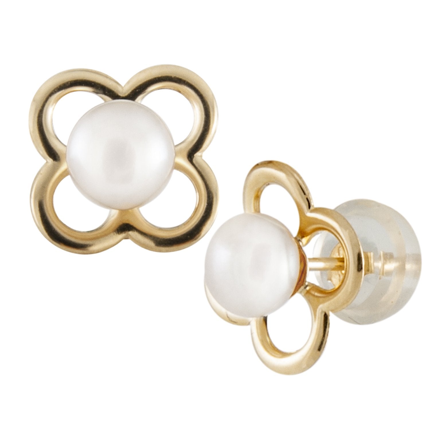 4 Leaf Clover Kids Pearl Studs