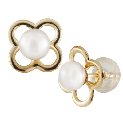 4 Leaf Clover Kids Pearl Studs