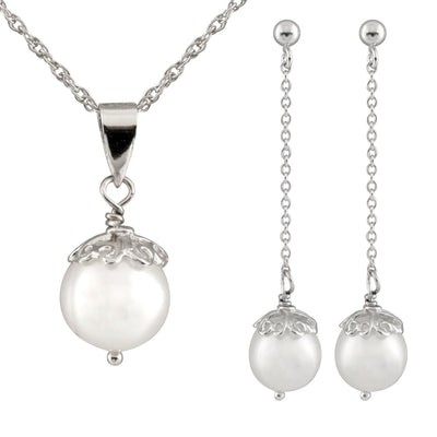 Dangling Silver Pearl 2 Piece Set