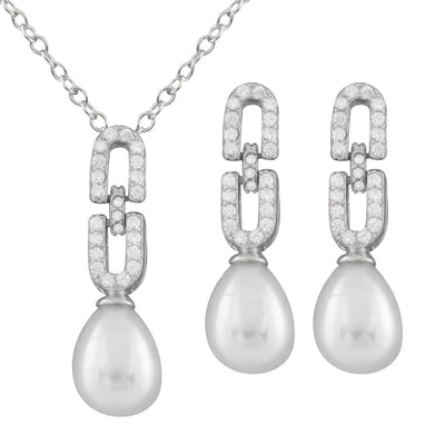Micropave Cubic Pearl Pendant and Earring Set