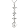 Triple CZ Stationed Pearl Pendant in Sterling Silver