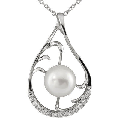 Fancy CZ and Freshwater Pearl Pendant in Silver