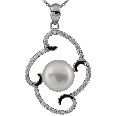 Fancy CZ and Freshwater Pearl Pendant in Silver