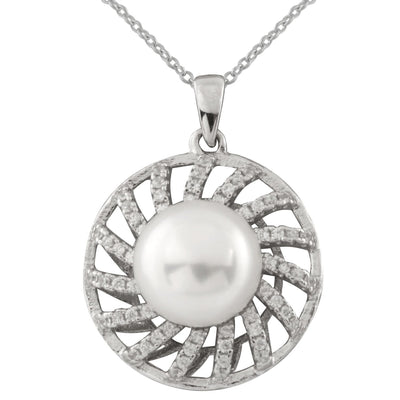 Silver Halo Pearl Pendant