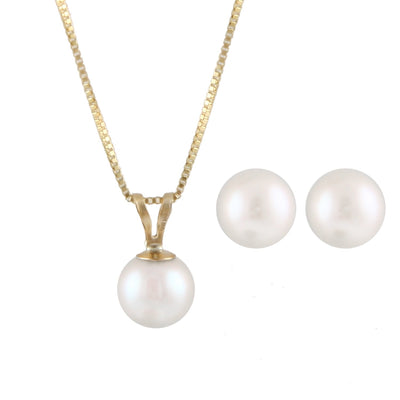 Round 2 Piece Freshwater Pearl Gold Set