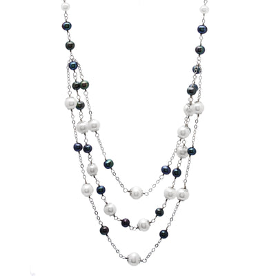 Dangling Triple Bib Pearl Chain Necklace