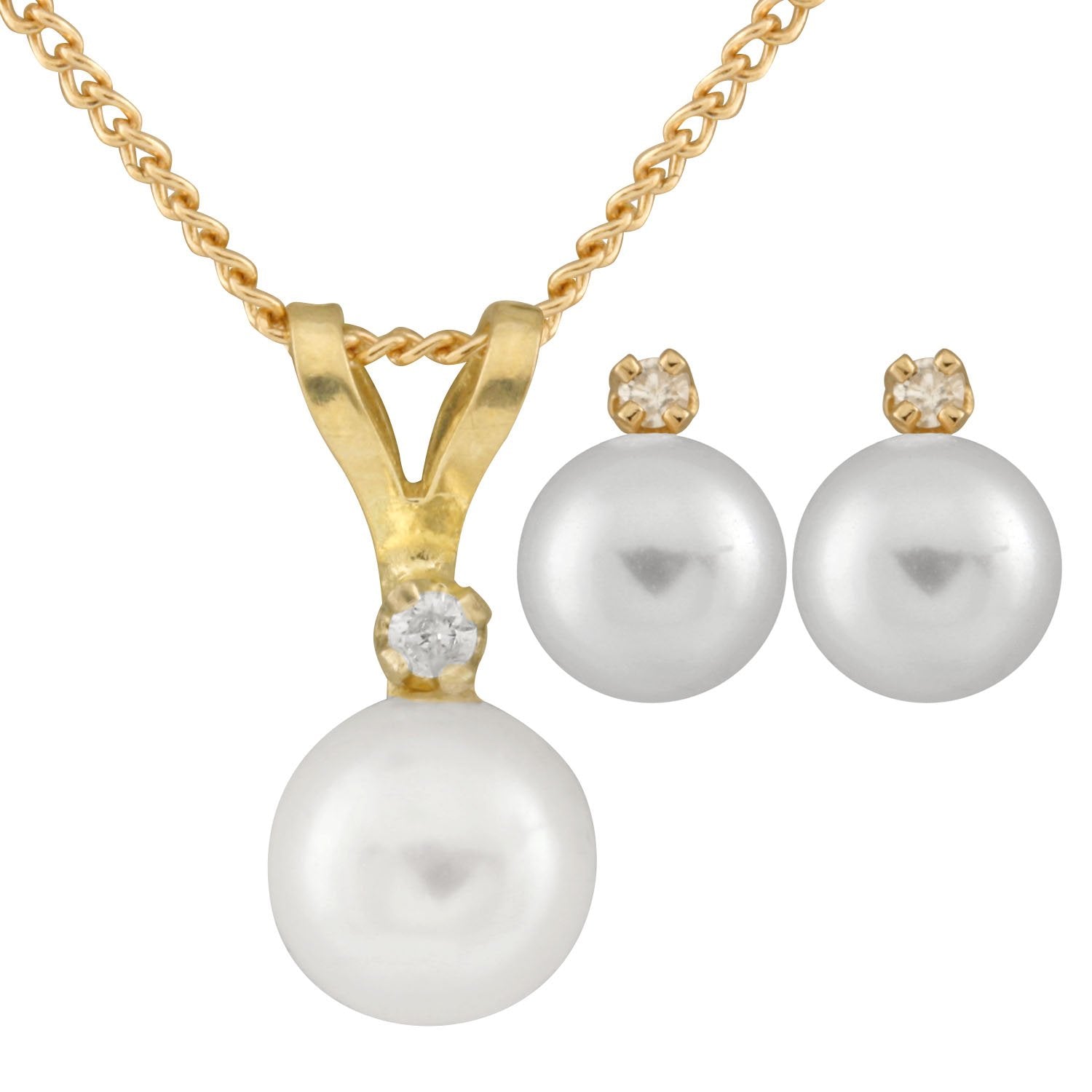 Diamond Accented Akoya Pearl Set