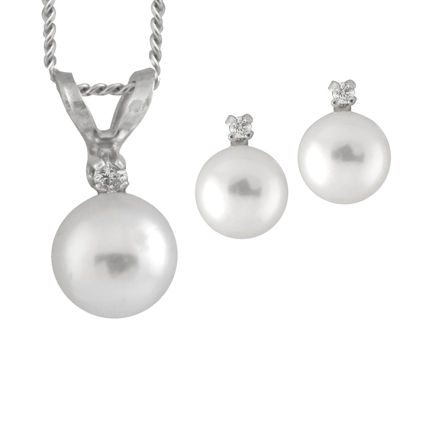 Diamond Accented Akoya Pearl Set