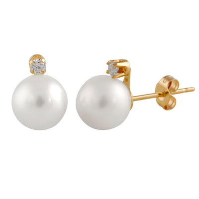 Diamond Accented Akoya Pearl Studs