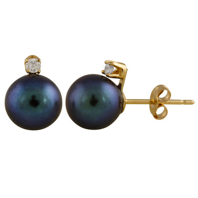 Natural Diamond Accented Freshwater Pearl Studs