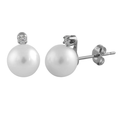 Natural Diamond Accented Freshwater Pearl Studs