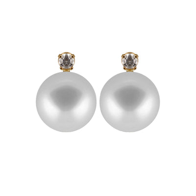 Diamond Accented Akoya Pearl Studs
